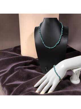 Vintage Turquoise Chips Bracelet,Necklace Jewelry Set